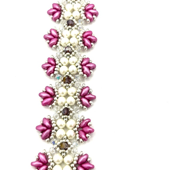 Hand Crafted Pink Pearl Victorian Beaded Bracelet - Picture 6 of 9